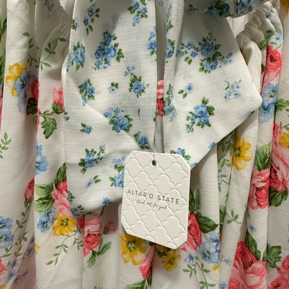 Altar'd State Cream Floral Babydoll Bustier Dress with Pink & Yellow Roses - Picture 4 of 5